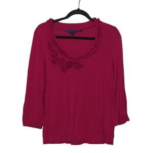 Boden Floret Ruffle Trim Tee in Fuchsia - Size M (UK 16) - EUC